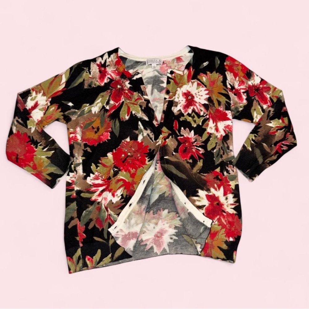 Joseph A. Floral Cardigan with sequins and beading - Black and Red